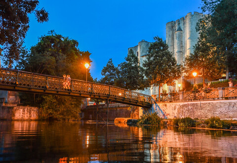 Visite nocturne en canoe au fil de la Sevre Niortaise organisee par l?Office de tpourisme de Niort et anime par Stephanie Teziere de l?entreprise Atemporelle specialisee dans la mise en valeur du patrimoine